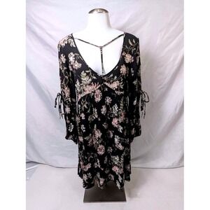 American Eagle Outfitters ~ Floral V-Neck Mini Dress ~ Black Pink Boho ~‎ Medium